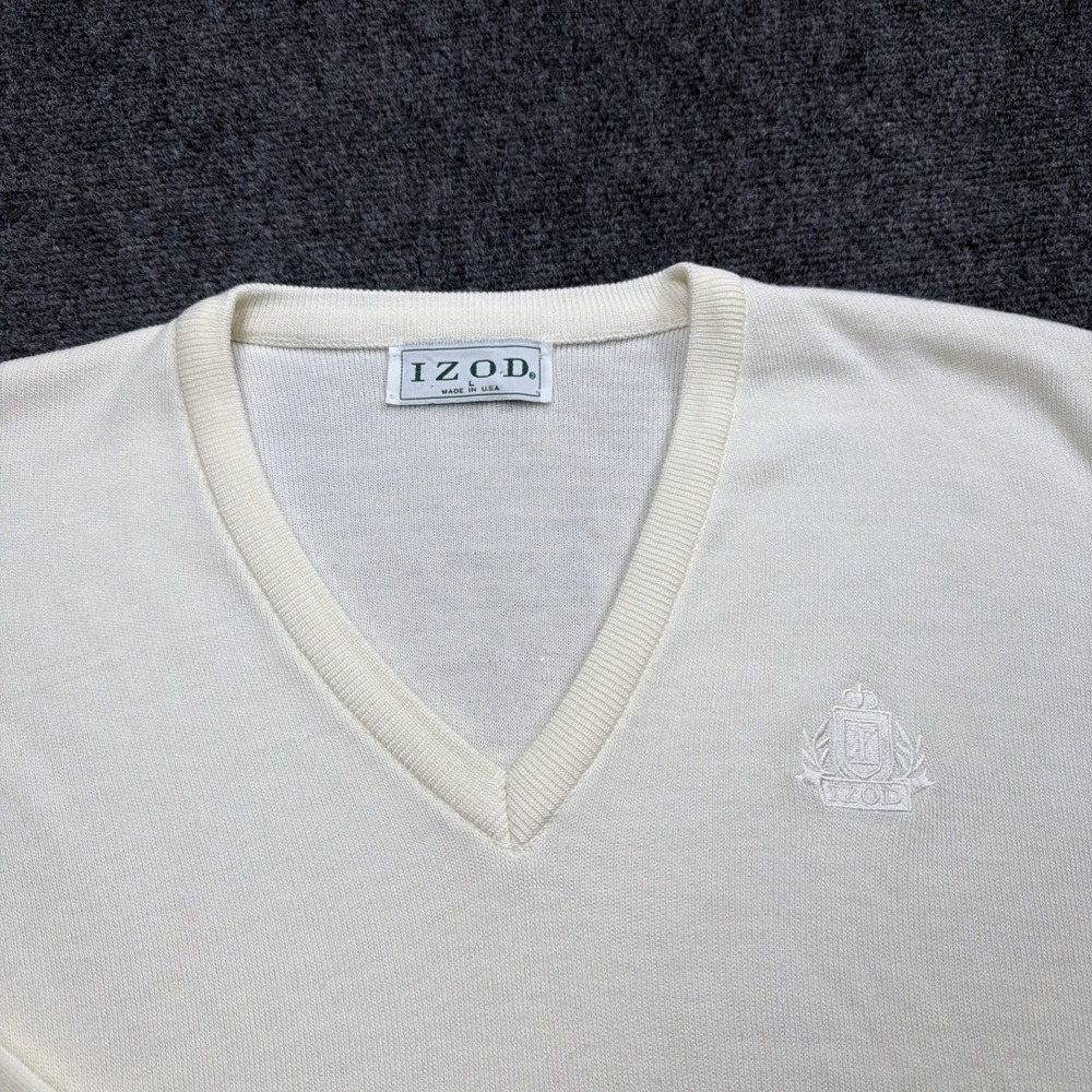 VTG 80's Knit Sweater Grandpa Crest Men's Large Made In USA Tennis Preppy Retro